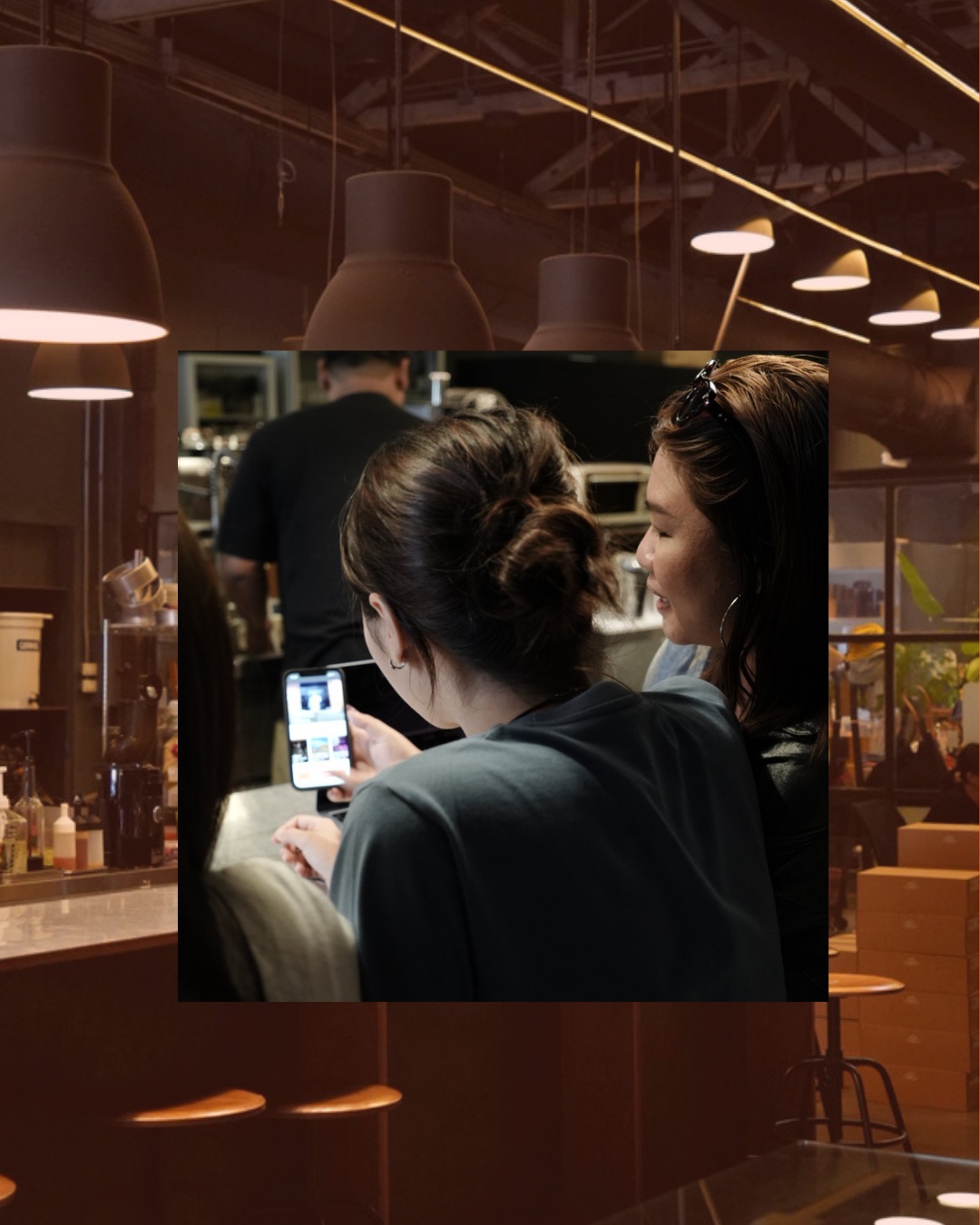 Browsing Ohana experiences together at the cafe counter
